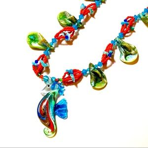 Handmade Carnival Seahorse Tropical Statement Necklace